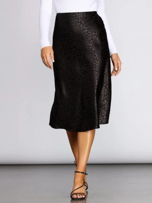 Leopard Flared Satin Skirt