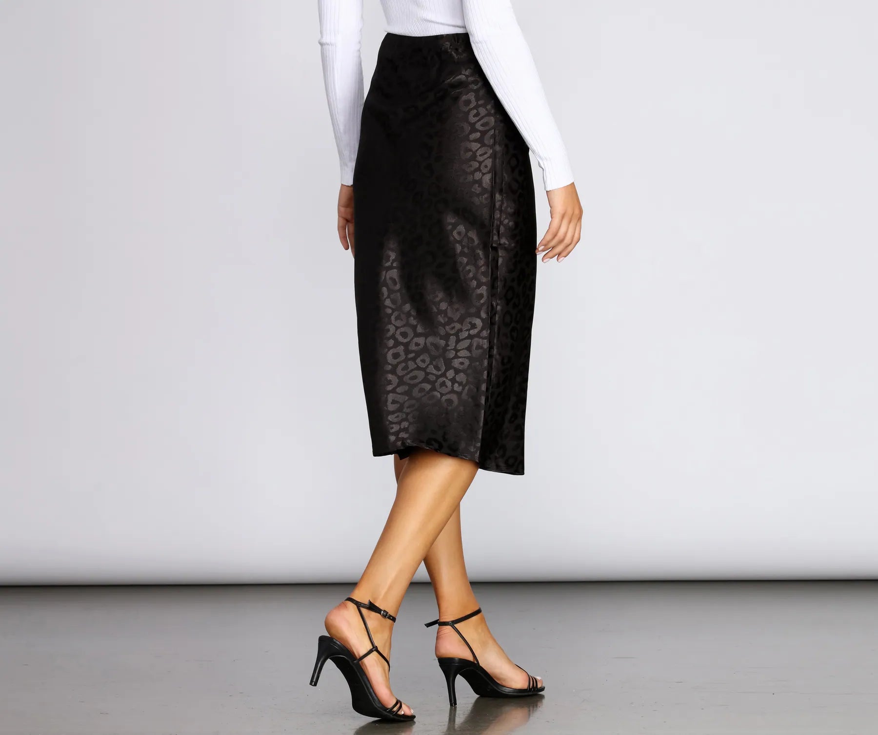 Leopard Flared Satin Skirt - Image 3