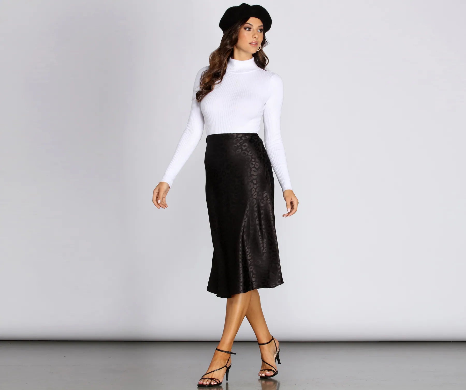 Leopard Flared Satin Skirt - Image 5