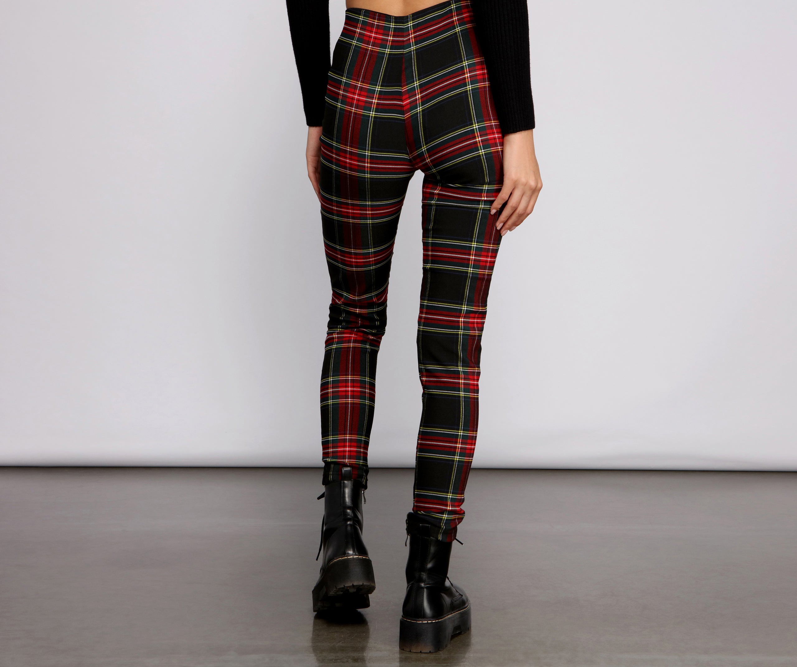 High Waist Plaid Zip Front Pants - Image 2