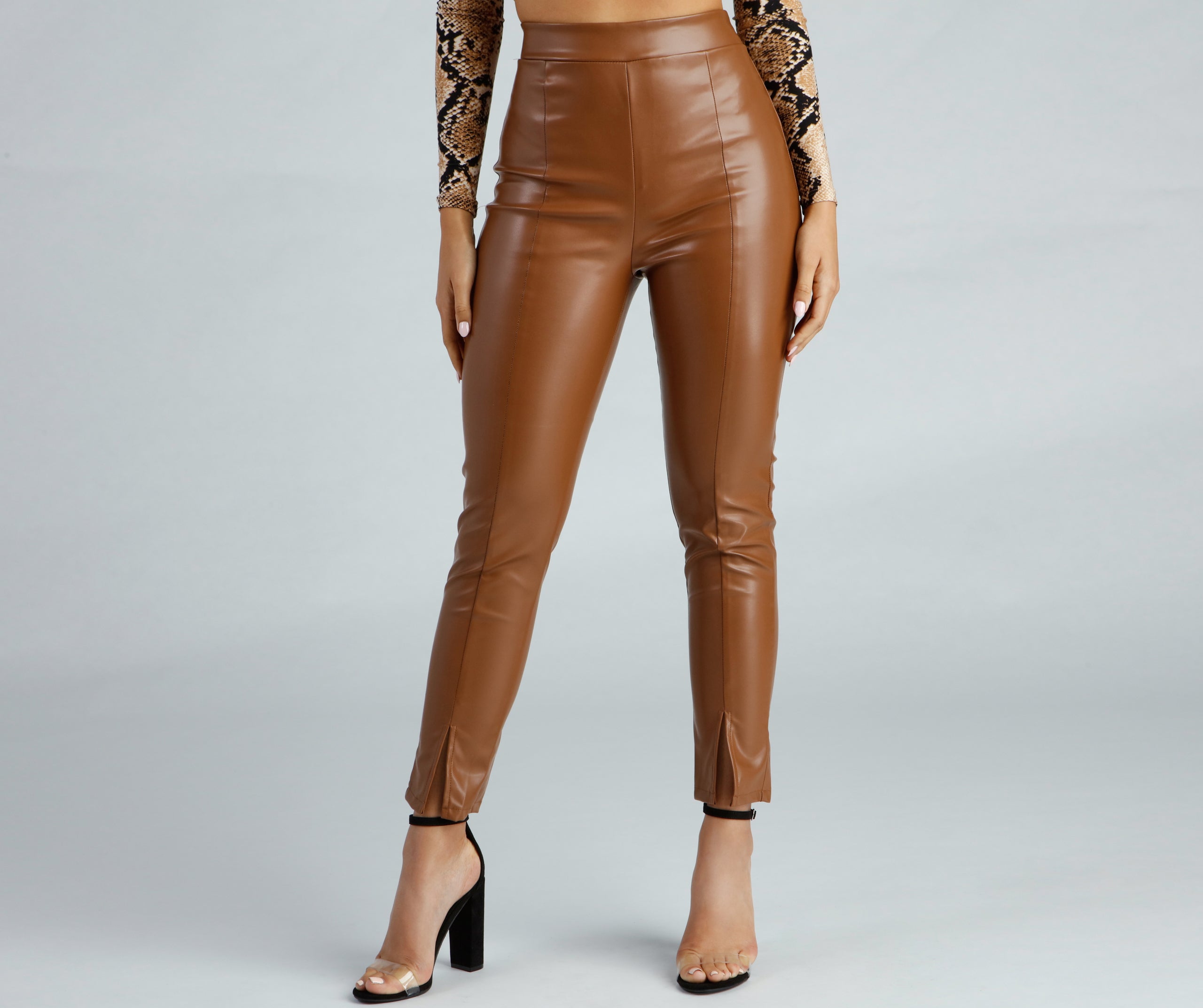 Sleek Split Hem Faux Leather Leggings - Image 5