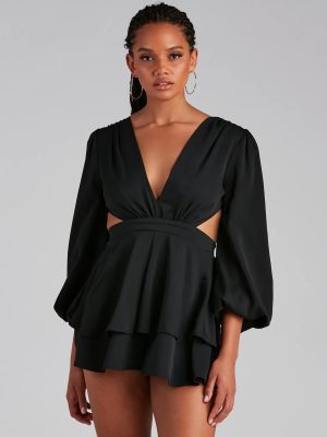 Out Of Town Lace-Up Chiffon Romper