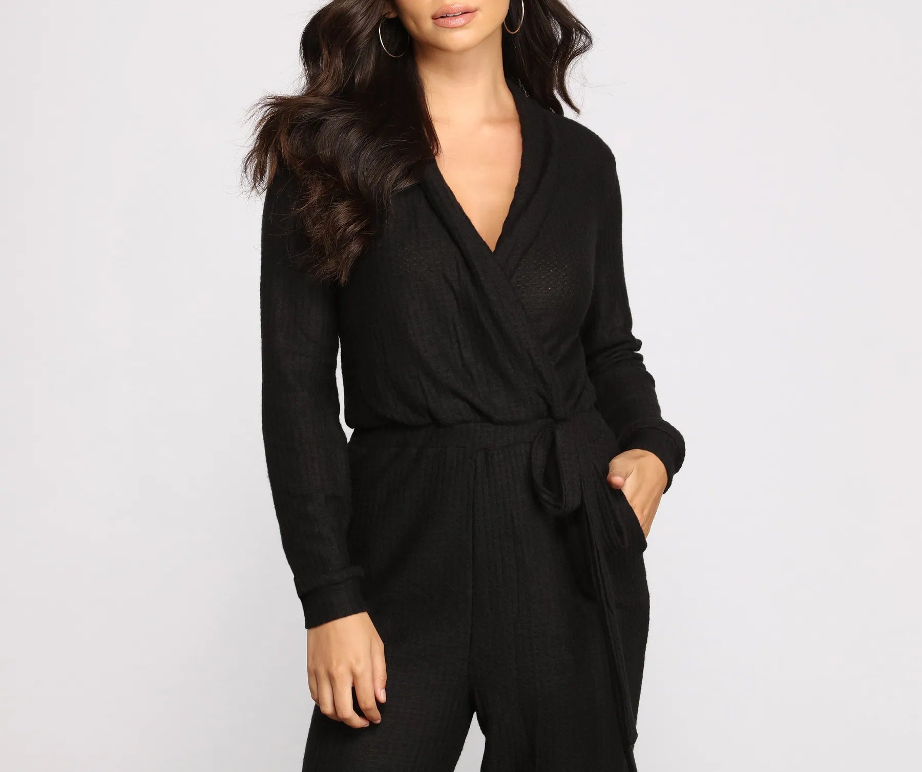 Cozy and Chic Ribbed Surplice Jogger Jumpsuit - Image 10