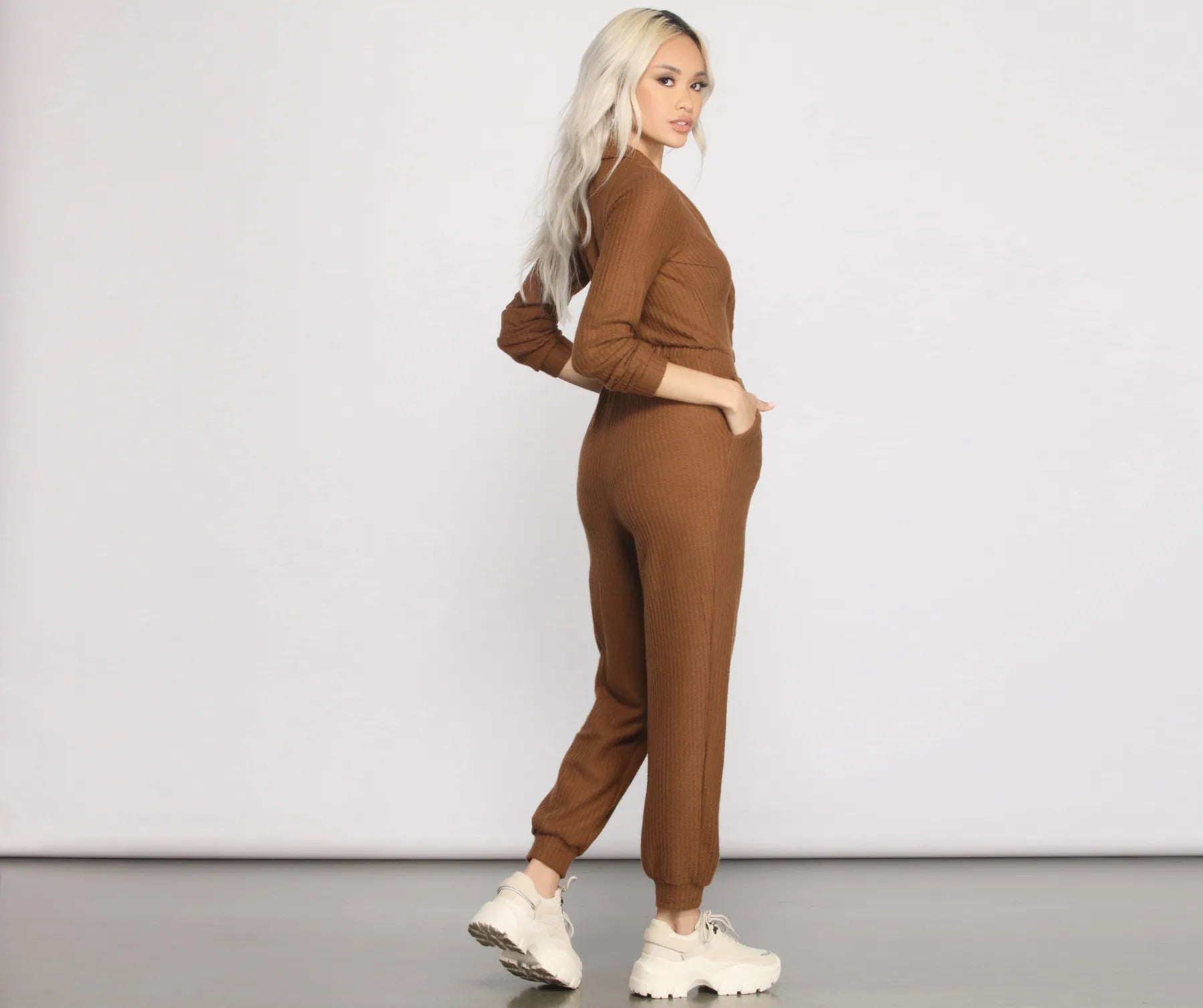 Cozy and Chic Ribbed Surplice Jogger Jumpsuit - Image 6
