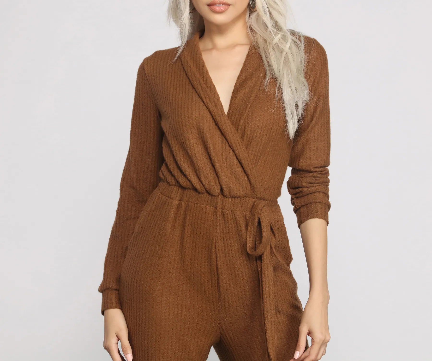 Cozy and Chic Ribbed Surplice Jogger Jumpsuit - Image 7