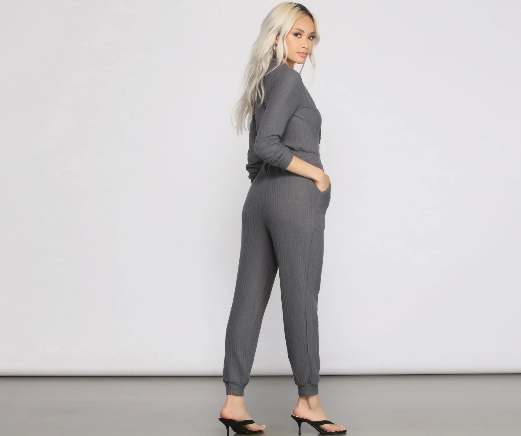 Cozy and Chic Ribbed Surplice Jogger Jumpsuit - Image 2