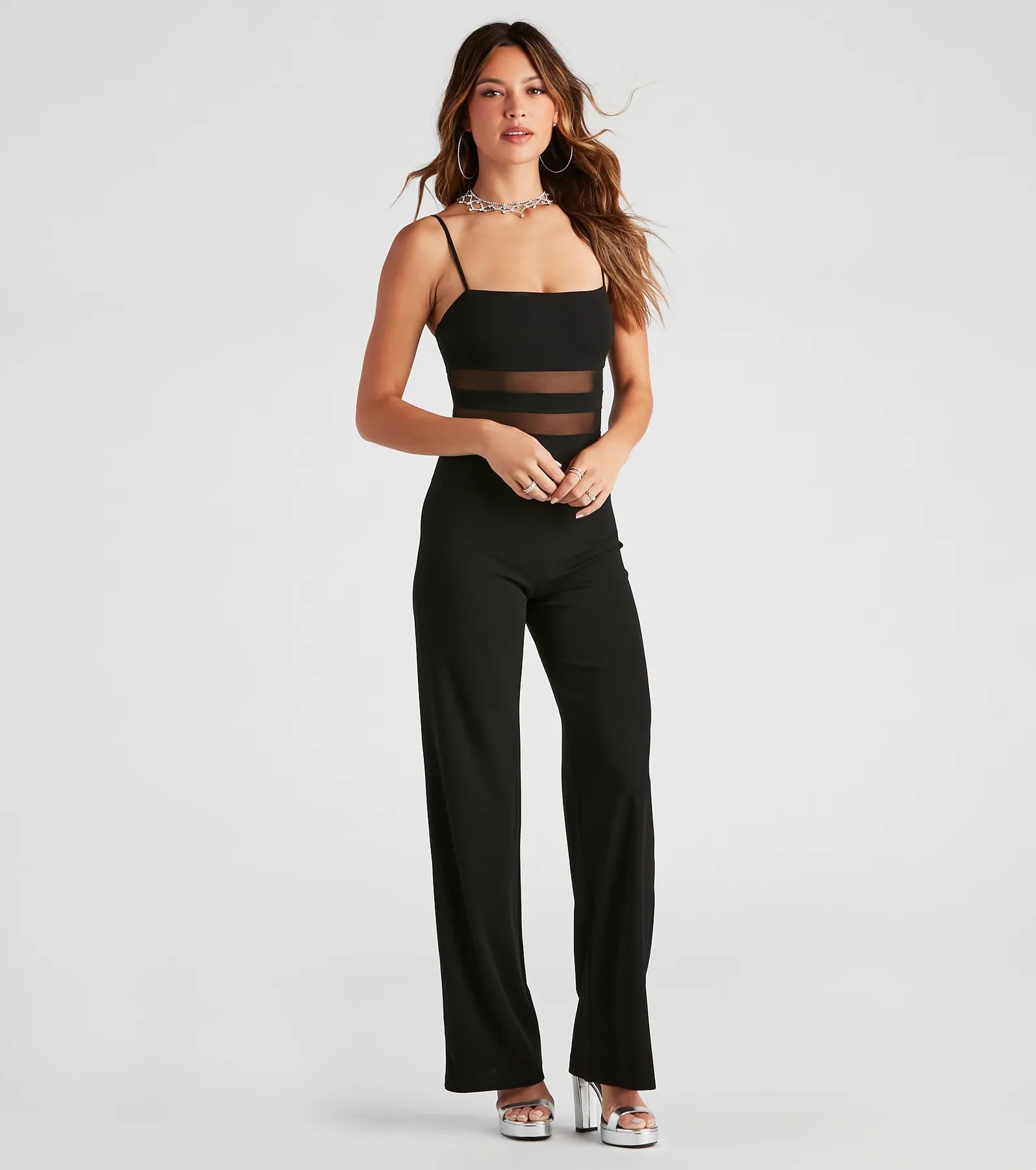 All An Illusion Mesh Stripe Jumpsuit - Image 3