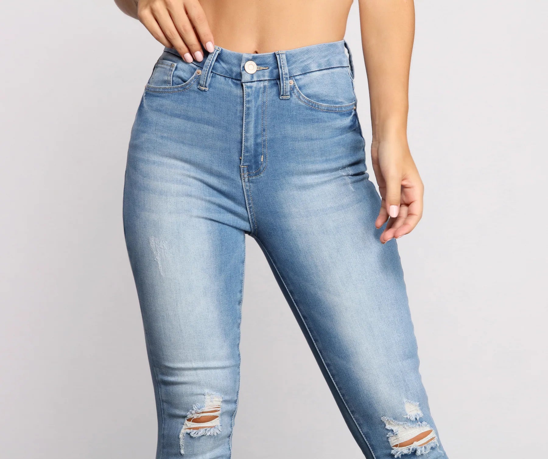 On the Rise Destructed Skinny Jeans - Image 3