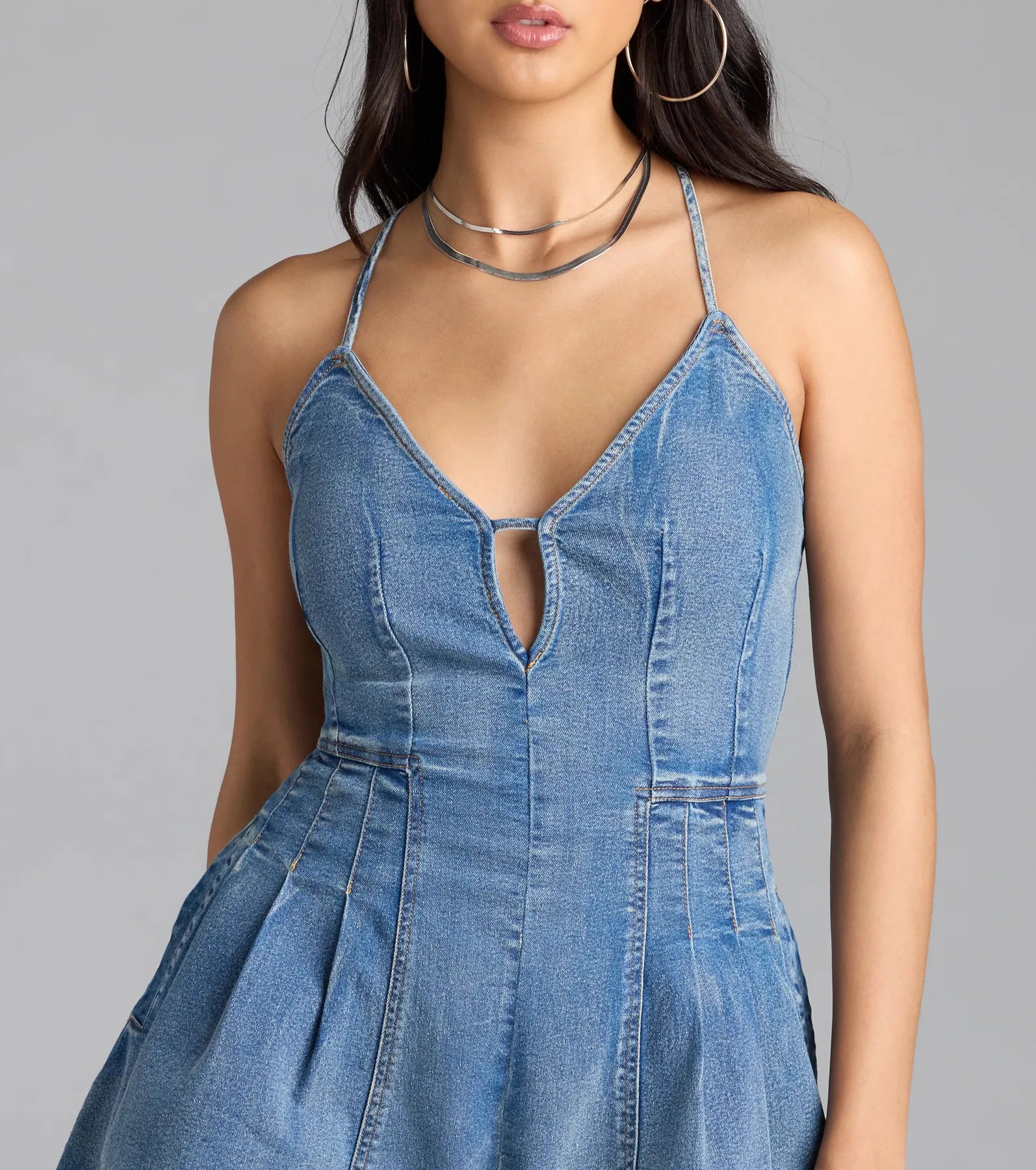 Little Miss Charming Strappy Back Denim Romper - Image 4