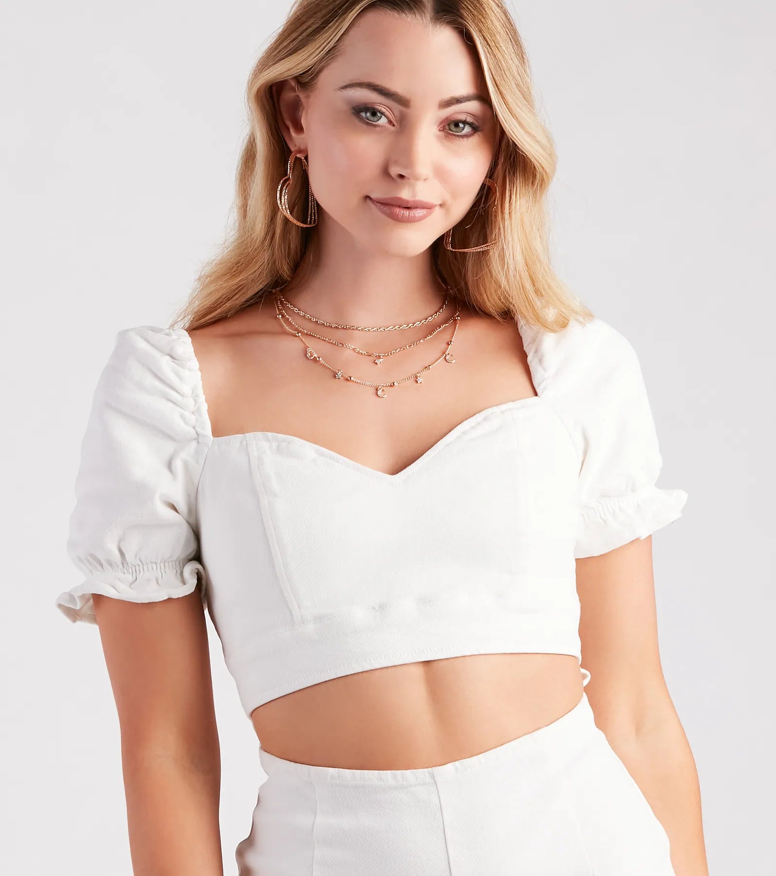 Denim Darling Puff Sleeve Cutout Romper - Image 4