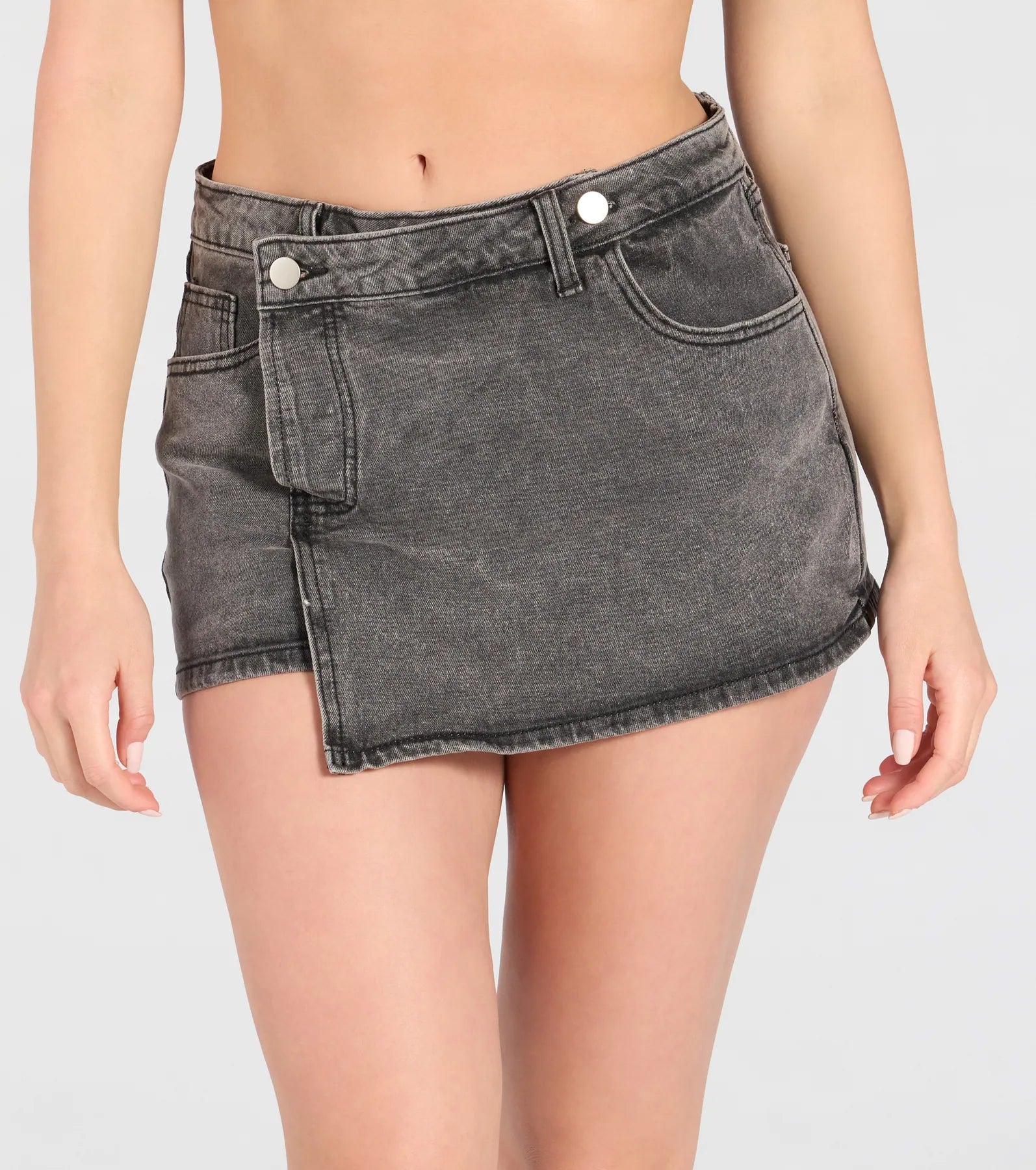 City Slicker High-Rise Faux Wrap Denim Skort - Image 3
