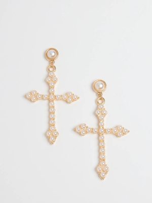 Blessed Style Faux Pearl Cross Earrings