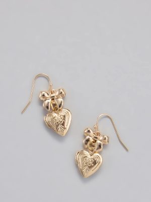 Cutesy Glam Bow Heart Locket Earrings