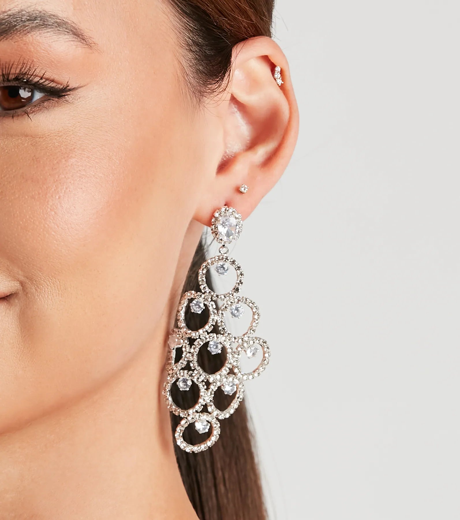 Radiant Details Rhinestone Chandelier Earrings - Image 2