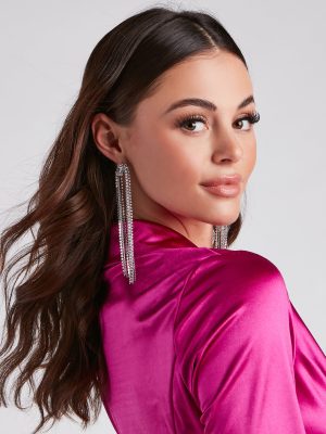 Glam Rep Rhinestone Fringe Earrings