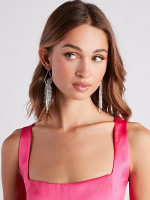 Elegant Shine Rhinestone Fringe Earrings