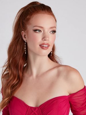 Chic Shine Rhinestone Stud And Duster Earrings Set