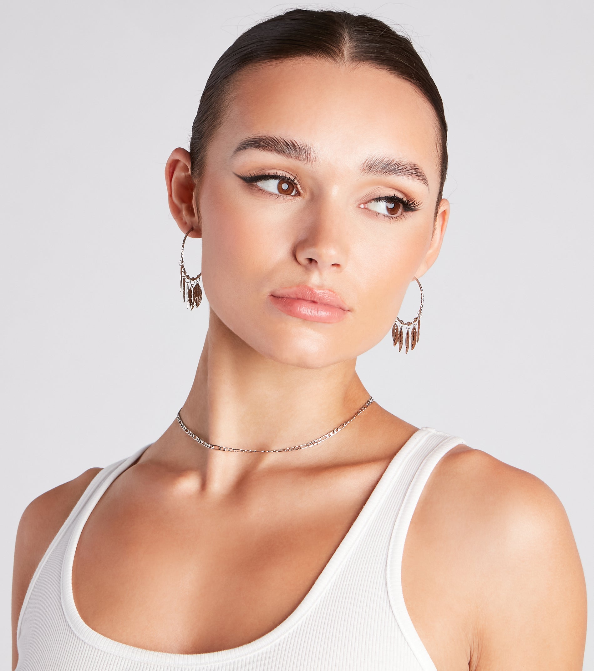 Dainty Leaf Fringe Hoop Earrings - Image 3