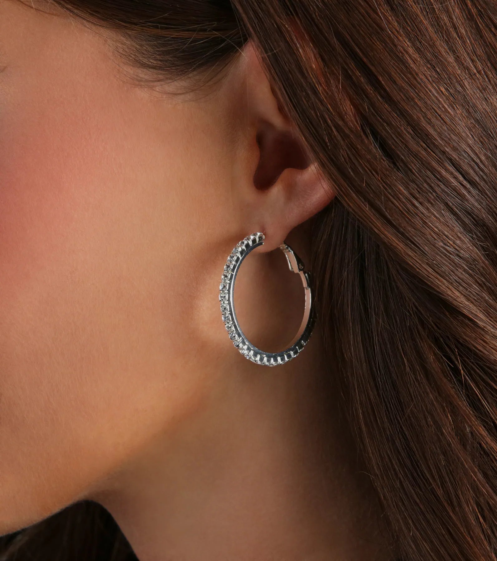 Pretty Sparkle Rhinestone Hoop Earrings - Image 3