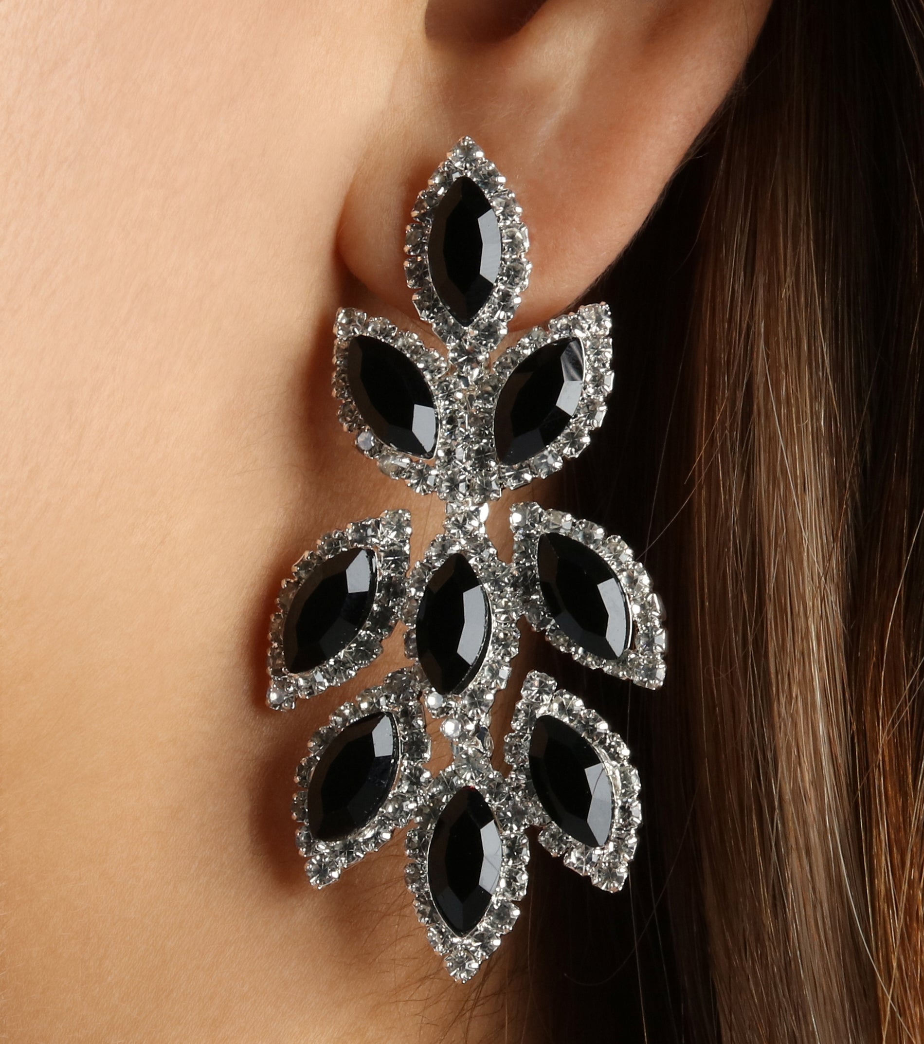 Feeling Lucky Rhinestone Leaf Duster Earrings - Image 6