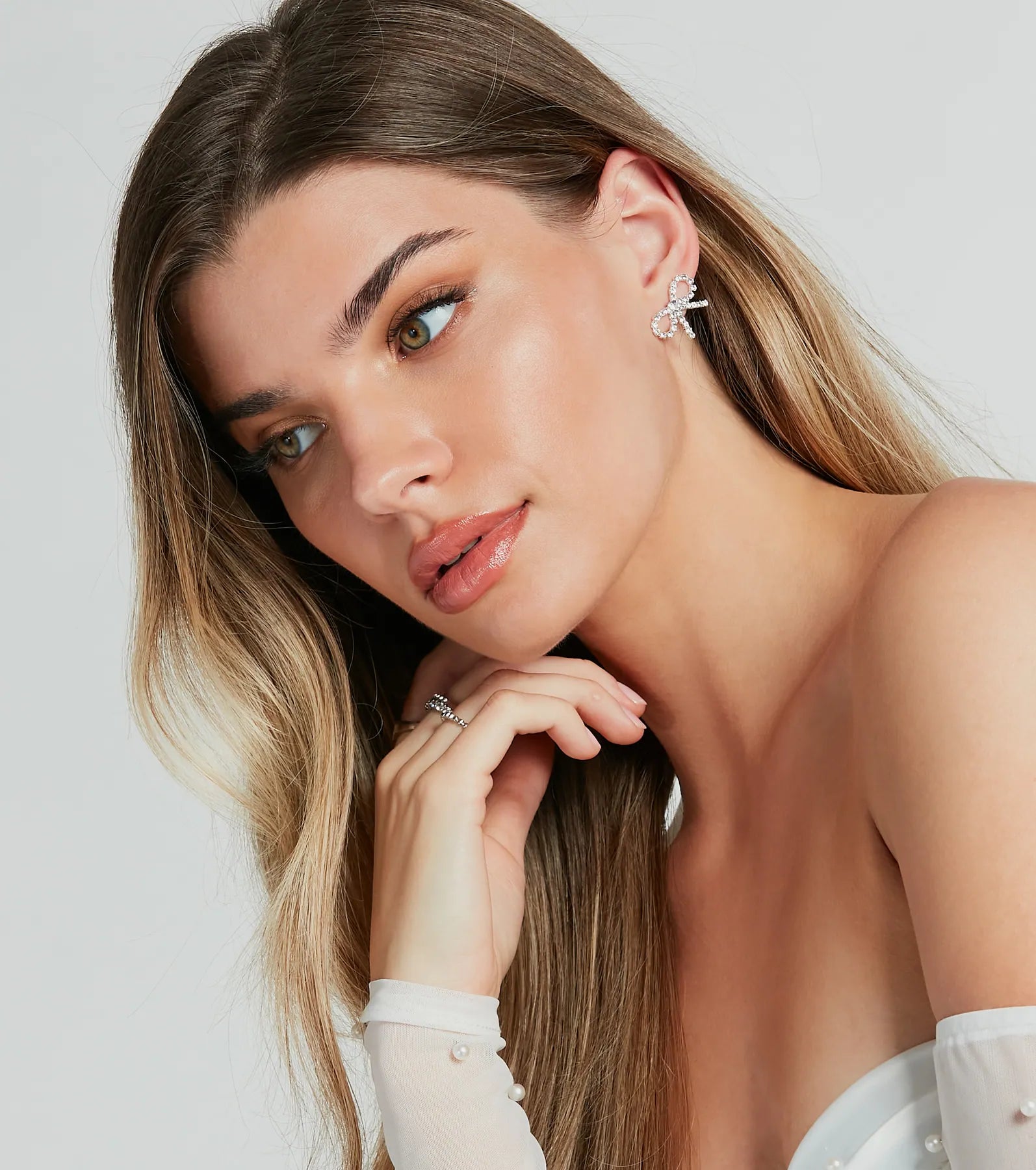 Simply Glam Rhinestone Bow Stud Earrings - Image 2