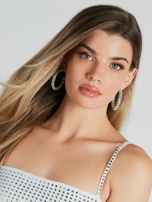 Looking Gorgeous Rhinestone-Beaded Hoop Earrings