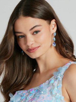 So Dreamy Iridescent Teardrop Rhinestone Earrings