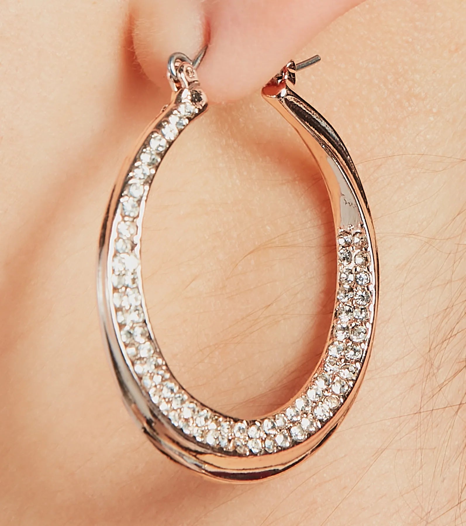 Luxe Obsession Rhinestone Trim Hoop Earrings - Image 2