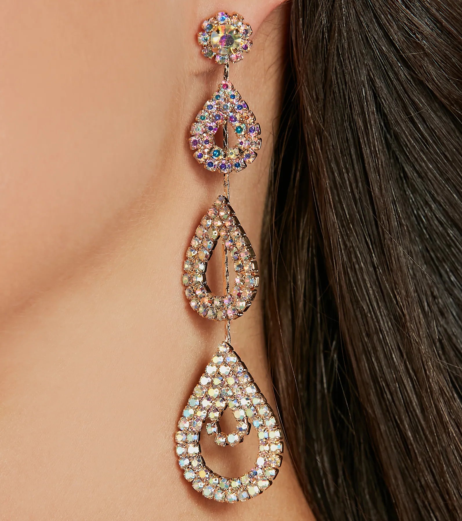 Luxe Sparkle Iridescent Rhinestone Teardrop Earrings - Image 2