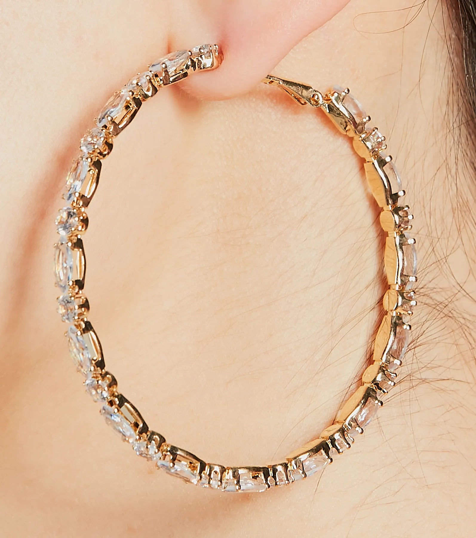 A-List Glam Rhinestone Large Hoop Earrings - Image 2