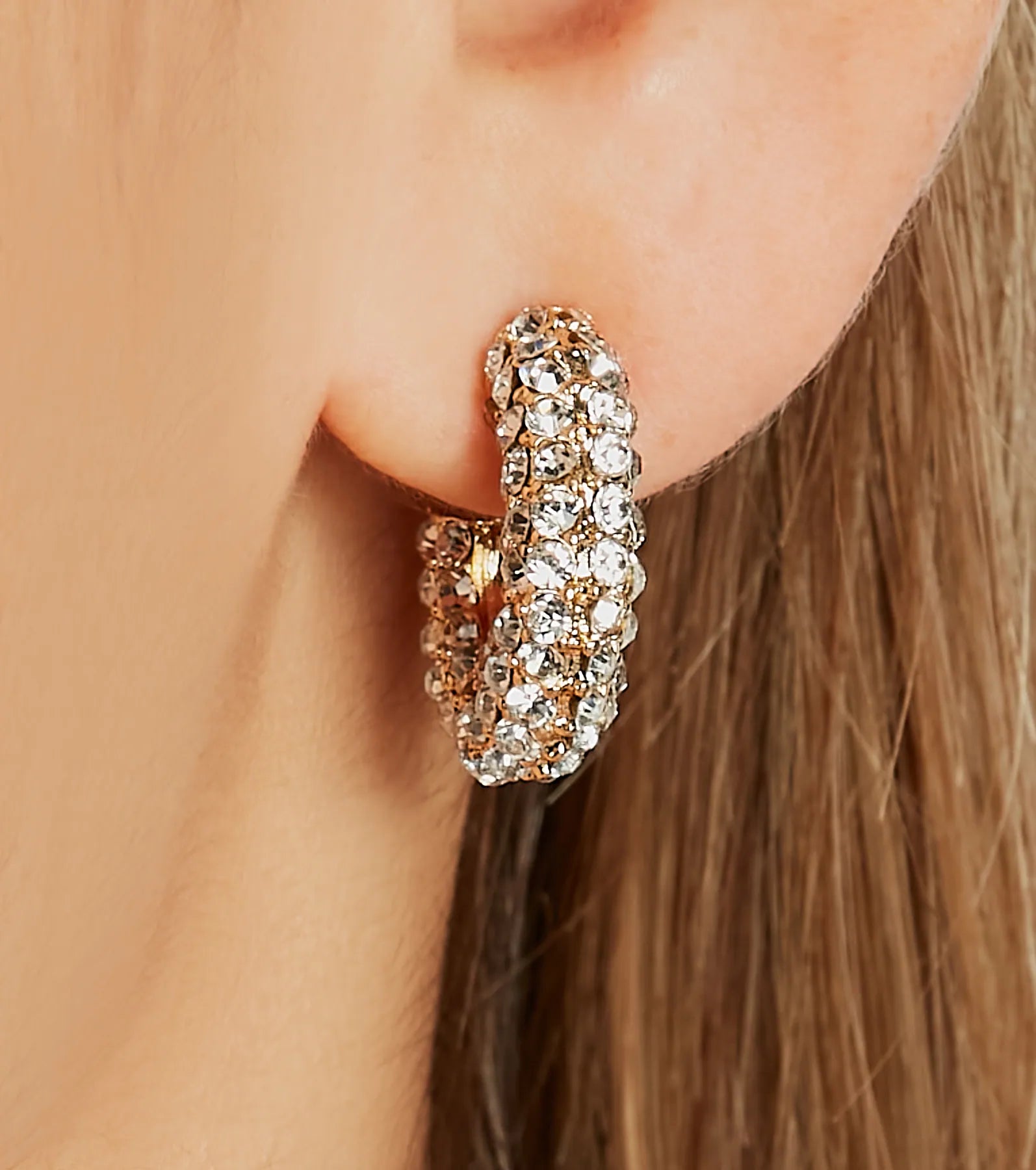 Radiant Stance Rhinestone Mini Hoop Earrings - Image 2