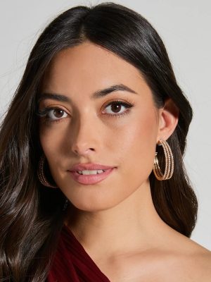 Simply Elegant Rhinestone Triple Hoop Earrings