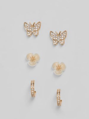 Social Butterfly Flower Hoop Earrings Set