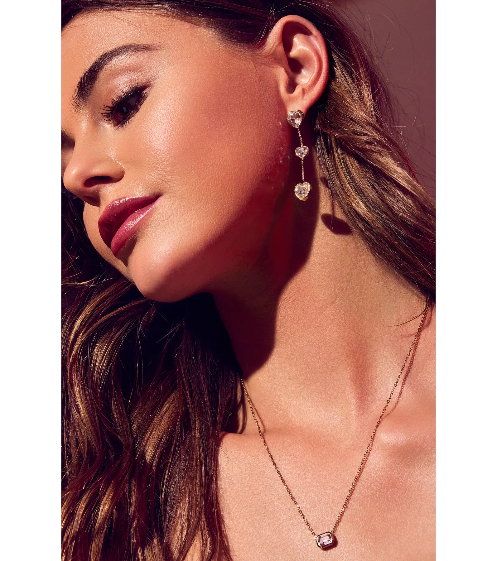 Adorable Glam Rhinestone Heart Duster Earrings - Image 2