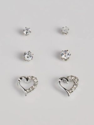 Glam Love Cubic Zirconia Heart Stud Earring Set
