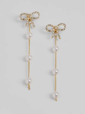 Precious Chic Bow Rhinestone Faux Pearl Earrings