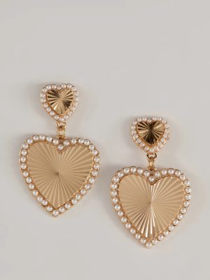 Sweet Vibe Pearl Trim Heart Drop Earrings