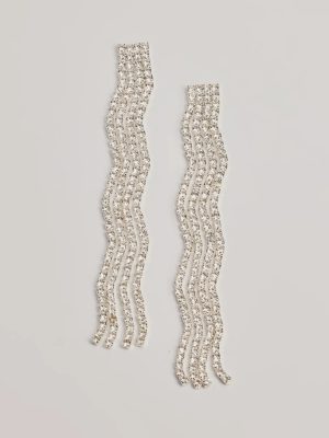 Glam Moment Wavy Rhinestone Fringe Earrings