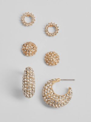Dazzle Diva Rhinestone Three-Pack Earrings Set