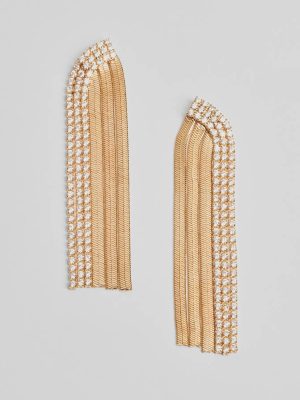Edgy Sparkle Rhinestone Snake Chain Fringe Earrings