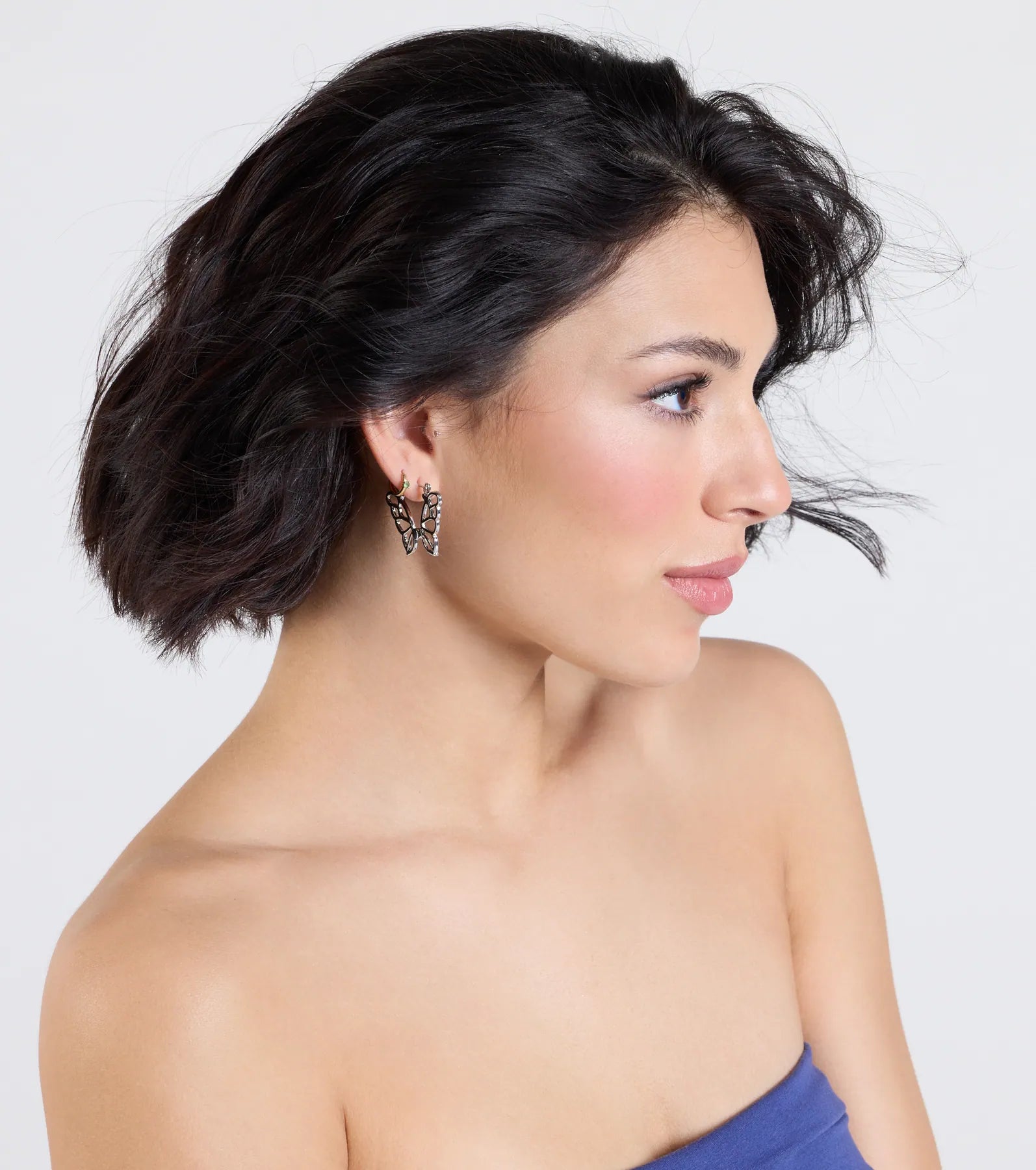 Glam Aura Butterfly Outline Huggie Earrings - Image 2