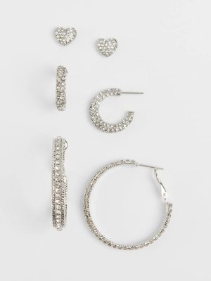 Delicate Heart Stud And Hoop Earrings Set