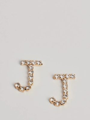 J Initial Rhinestone Stud Earrings