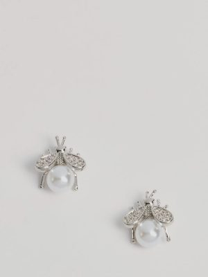 Glam Cutie Rhinestone And Pearl Bee Stud Earrings