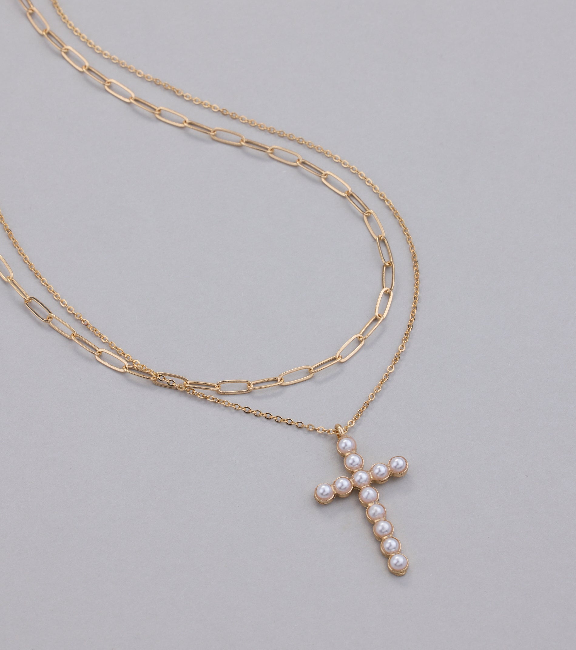 Devoted Love Faux Pearl Cross Chain Necklace - Image 2
