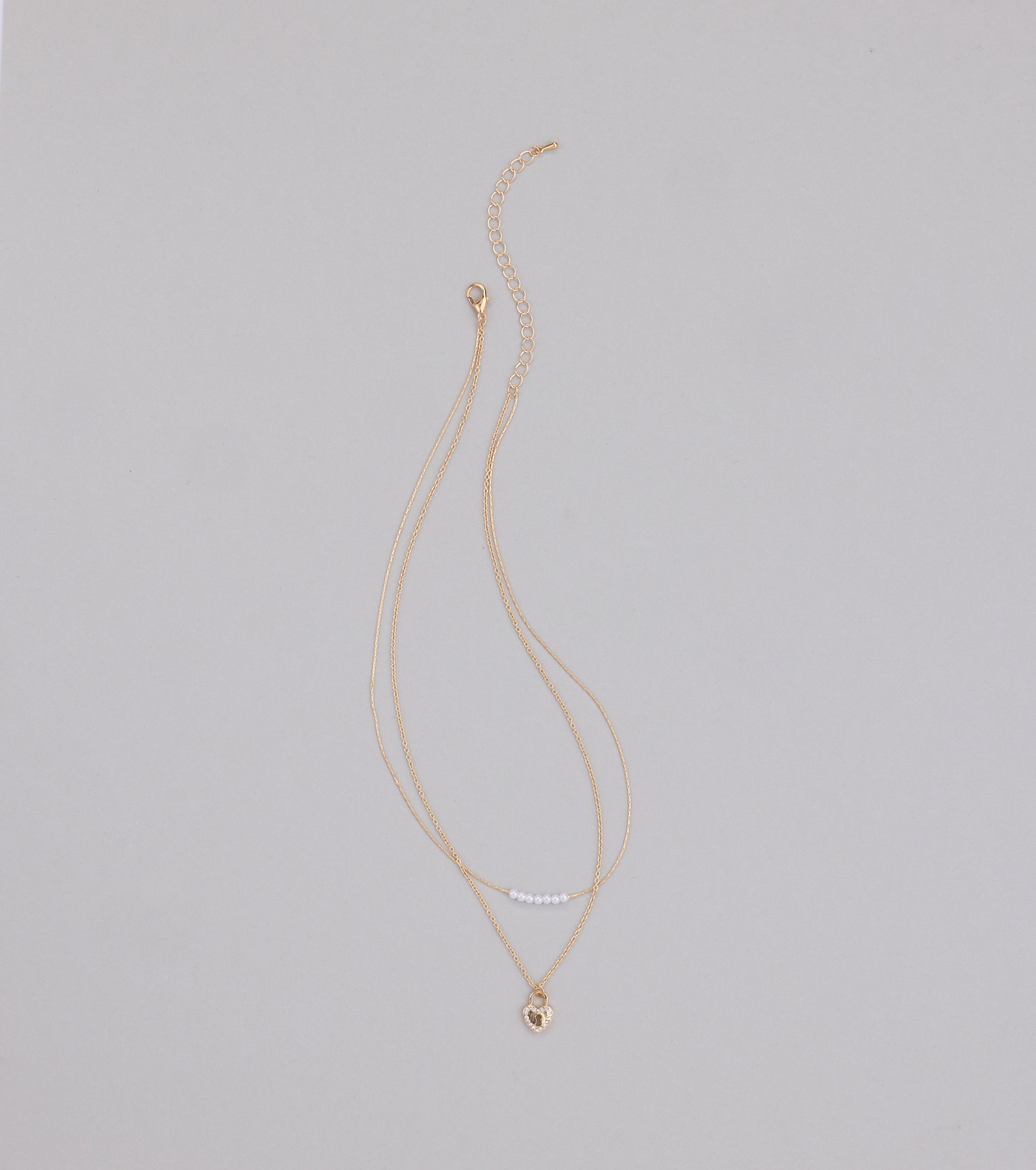 Dainty Heart Lock Charm Layered Necklace
