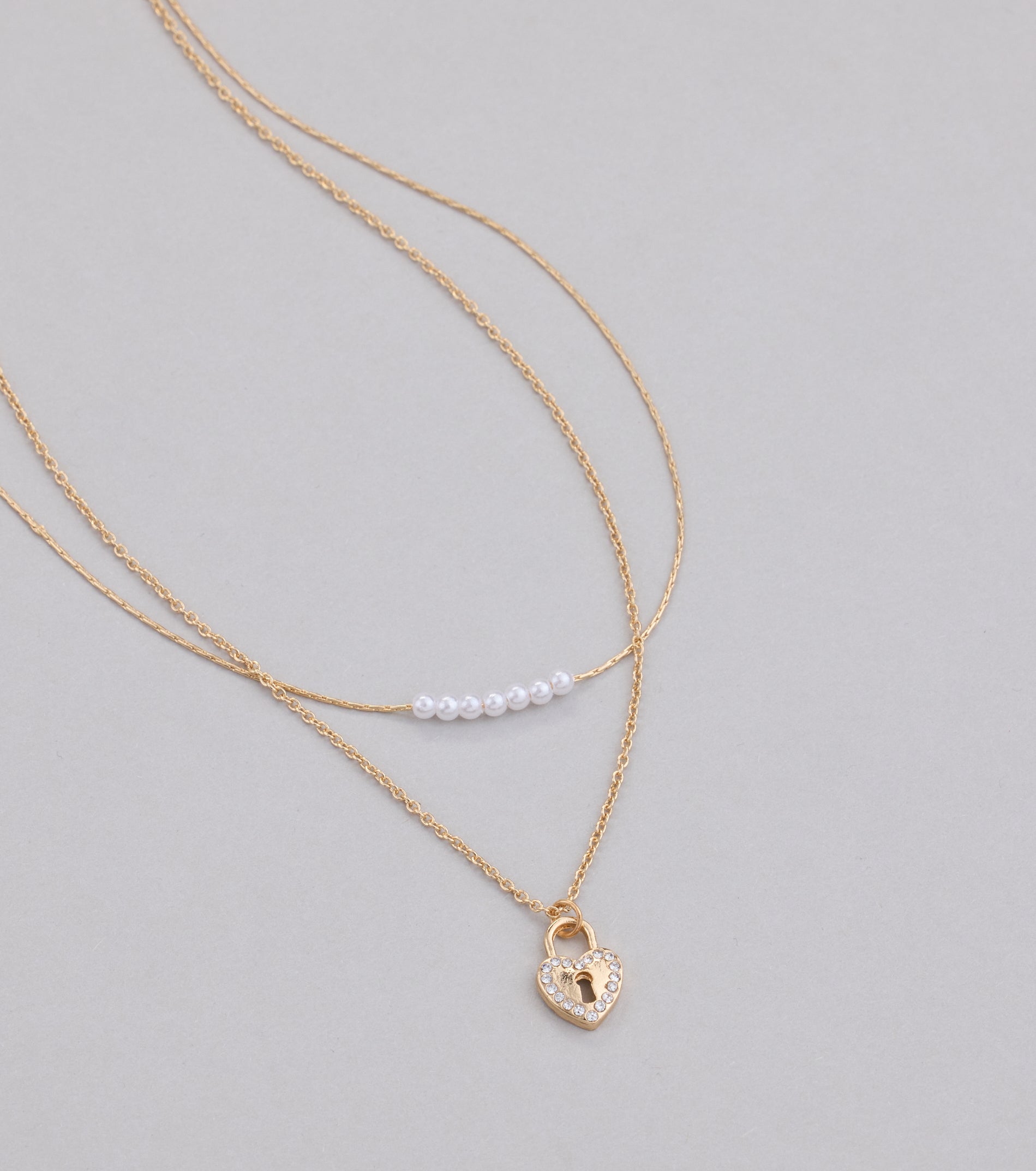 Dainty Heart Lock Charm Layered Necklace - Image 2