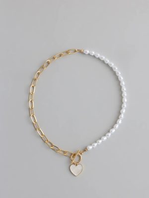 Trendy Charm Pearl Paperclip Chain Necklace