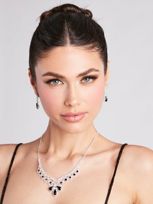 Dramatic Glamour Gemstone Necklace And Earrings Set