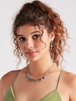 Dripping In Luxury Gemstone Necklace And Earrings Set